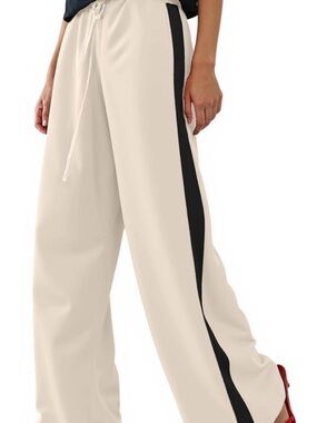 Drawstring wide leg stripe pant
